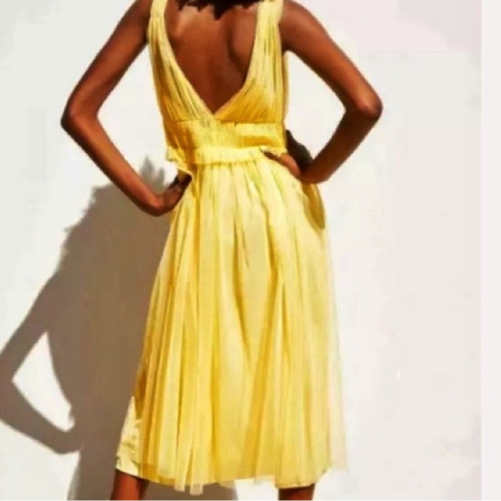 Zara tulle yellow midi ruffle dress Large - Picture 3 of 7